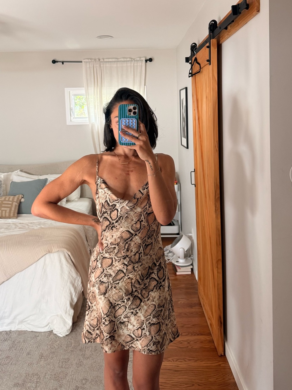 Cotton Candy Snake Print Mini Dress - Beige & Brown